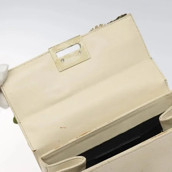 Salvatore Ferragamo Gancini Hand Bag Canvas Cream Silver